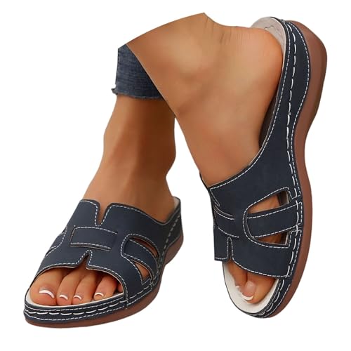 BIBOKAOKE Hausschuhe Damen Sommer Leicht Strandschuhe Retro Slides Freizeit Slip on Keilschuhe Rutschfest Weich Sohlen Strandschuhe Elegant Joggingschuhe Orthopädische Sportschuhe Pantolette von BIBOKAOKE