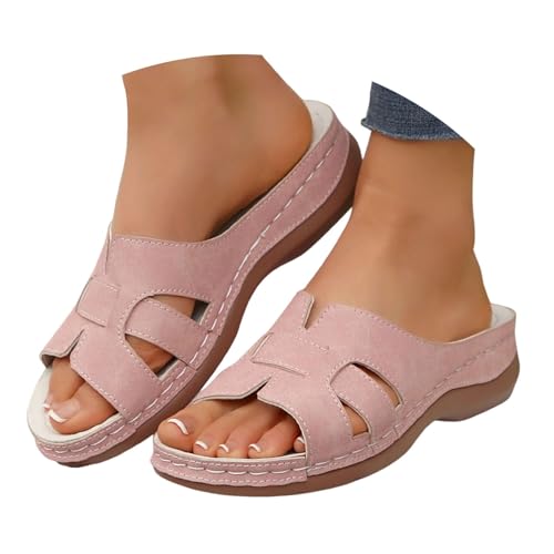 BIBOKAOKE Hausschuhe Damen Sommer Leicht Strandschuhe Retro Slides Freizeit Slip on Keilschuhe Rutschfest Weich Sohlen Strandschuhe Elegant Joggingschuhe Orthopädische Sportschuhe Pantolette von BIBOKAOKE