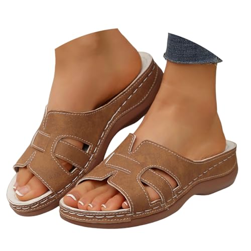 BIBOKAOKE Hausschuhe Damen Sommer Leicht Strandschuhe Retro Slides Freizeit Slip on Keilschuhe Rutschfest Weich Sohlen Strandschuhe Elegant Joggingschuhe Orthopädische Sportschuhe Pantolette von BIBOKAOKE