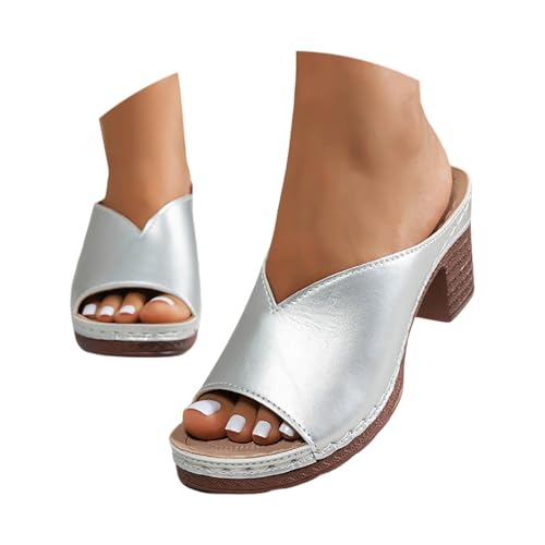BIBOKAOKE Hausschuhe Damen Sommer Leicht Weite Pantolette mit Blockabsatz Rutschfest Sommerschuhe Wasserdicht Strandschuhe Elegant Slip on Slides Bequem Walkingschuhe Freizeit Komfort Hausschuhe von BIBOKAOKE