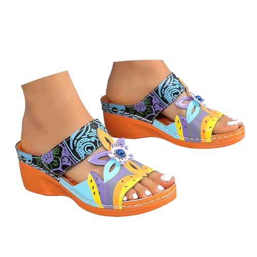 BIBOKAOKE Hausschuhe Damen Sommer Leicht Weite Strandschuhe mit Druck Mode Hausschuhe Bequem Weich Sohlen Sandalen Rutschfest Schlappen Slip on Slides Komfort Schuhe Wasserdicht Pantolette von BIBOKAOKE