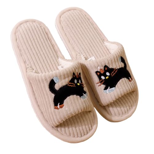 BIBOKAOKE Hausschuhe Damen Warme Weicher Hausschlappen Bequeme Plüsch Pantoffeln Lustige Cartoon Tierdruck Filzhausschuhe Offene Zehen Herbst Winter Hauspantoffeln Flache Stylisches Slippers von BIBOKAOKE