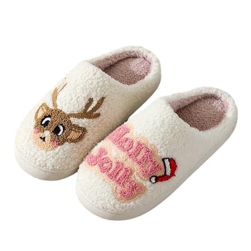 BIBOKAOKE Hausschuhe Damen Weihnachts Baumwolle Atmungsaktive Schlupfschuhe Lässig Slippers Women Plüsch Schlupfschuhe Gefütterte von BIBOKAOKE