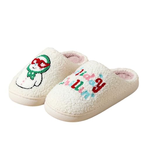 BIBOKAOKE Hausschuhe Damen Weihnachts Thema Pantoffeln Warme Für Drinnen Und Draußen Flacher Absatz Rutschfester Sohle Slippers von BIBOKAOKE