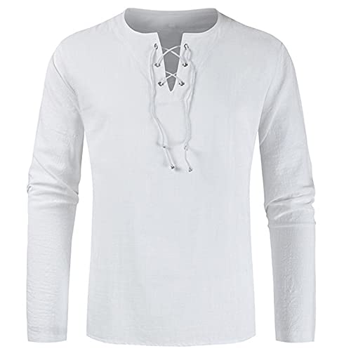 BIBOKAOKE Hemd Herren Langarm V-Ausschnitt mit Schnürung Freizeithemd Leinenoptik Sommerhemd ArbeitsHemd Button Down T-Shirt Dünne Business Langarmshirt Atmungsaktivität Sportbekleidung von BIBOKAOKE