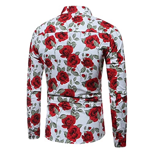 BIBOKAOKE Hemd Herren Langarmhemd RetroVolksbrauch Rose Drucken Freizeithemd Slim Fit Business Arbeitshemd Fashion Revers Button Down Longsleeve Langärmeliges Strickjacke Geschäft Langarm von BIBOKAOKE