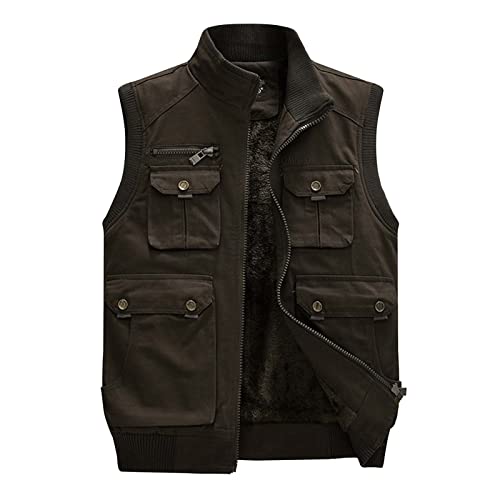 BIBOKAOKE Herren Fleeceweste Leicht Casual Anglerweste Teddyfell Plüsch Gefüttert Thermoweste mit Taschen Warm Winddicht Winterweste Moderne Stylische Sportweste Camping Gilet Reitweste von BIBOKAOKE