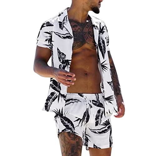 BIBOKAOKE Herren Hawaii 2-Teiliges Sport Sets Sommer Kurzarm Shirts + Kurze Hose Sets Cardigan Herrschsüchtig Mode Druck Strand Zweiteiler Lose Bequeme Fitness Running Sexy Activewear von BIBOKAOKE