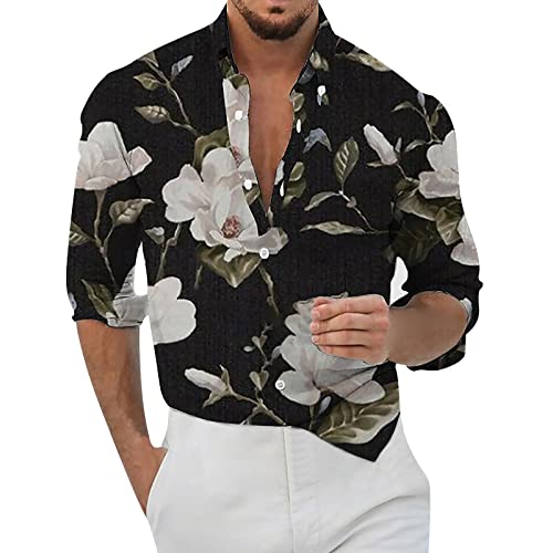 BIBOKAOKE Herren Hemd Langarm Blumenmuster Freizeithemden Bunte Funky Button Down Männer Shirt Casual Hawaii-Print Floral Shirt Hawaiihemd Revers Funshirt Langarmshirt für Party Bar Hochzeit von BIBOKAOKE