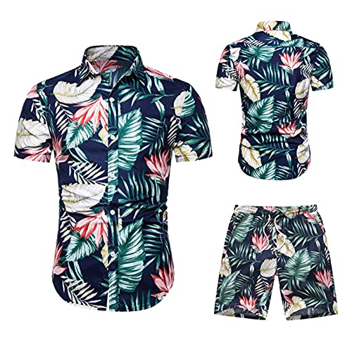 BIBOKAOKE Herren Hemd Shorts Set Hawaii Blumen Bedrucktes Freizeitanzug Mode Floral Stehkragen T-Shirt + Kurze Hose Zweiteiler Sommer Trainingsanzug Jogginganzug Sport Anzug für Coole Männer von BIBOKAOKE