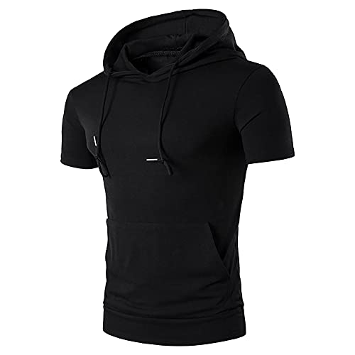 BIBOKAOKE Herren Hoodie T-Shirt Sommer Kurzarm mit Kapuze Workout Sport Fitness Kapuzenpullover Shirts Mode Einfarbig Muscle Shirt Freizeithemden Sweatshirt Männer Sport Shirts Hoody von BIBOKAOKE