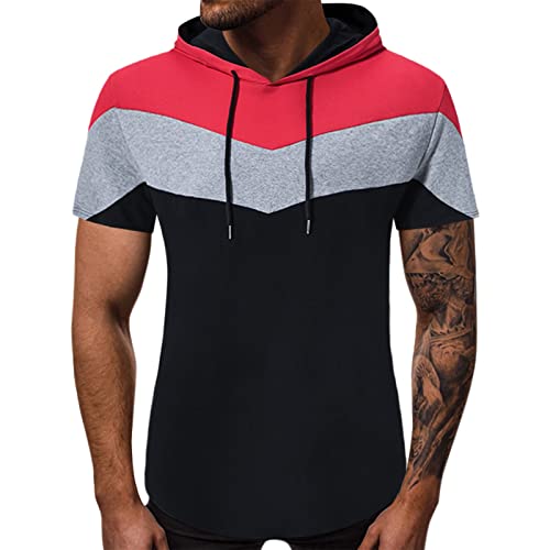 BIBOKAOKE Herren Hoodie T-Shirt Sommer Kurzarm mit Kapuze Workout Sport Fitness Kapuzenpullover Shirts Mode Einfarbig Muscle Shirt Freizeithemden Sweatshirt Männer Sport Shirts Hoody von BIBOKAOKE