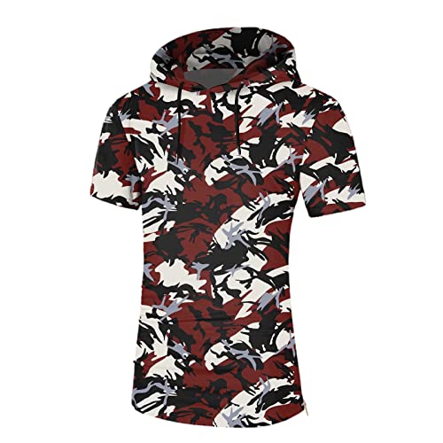 BIBOKAOKE Herren Hoodie T-Shirt Sommer Kurzarm mit Kapuze Workout Sport Fitness Kapuzenpullover Shirts Mode Einfarbig Muscle Shirt Freizeithemden Sweatshirt Männer Sport Shirts Hoody von BIBOKAOKE