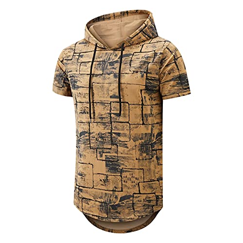 BIBOKAOKE Herren Hoodie T-Shirt Sommer Kurzarm mit Kapuze Workout Sport Fitness Kapuzenpullover Shirts Mode Einfarbig Muscle Shirt Freizeithemden Sweatshirt Männer Sport Shirts Hoody, G-gold126 von BIBOKAOKE