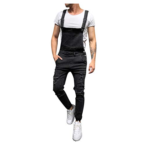 BIBOKAOKE Herren Jeans Latzhose Lange Jeanshose Retro Denim Bib Overalls Skinny Fit Jumpsuit Streetwear Hosenträgerhose Herren-Jeansoverall Gewaschen Zerreißen Arbeitshosen Pocket Jeans von BIBOKAOKE