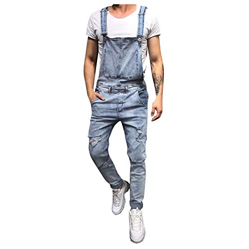 BIBOKAOKE Herren Jeans Latzhose Lange Jeanshose Retro Denim Bib Overalls Skinny Fit Jumpsuit Streetwear Hosenträgerhose Herren-Jeansoverall Gewaschen Zerreißen Arbeitshosen Pocket Jeans von BIBOKAOKE