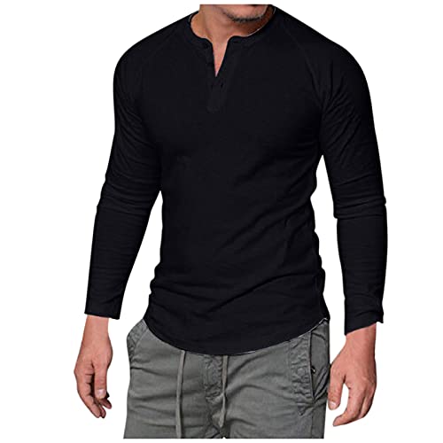 BIBOKAOKE Herren Langarm V-Ausschnitt Knöpfe Freizeithemd Einfarbig Regular Fit Langarmshirt Sportbekleidung Longsleeve Langärmeliges Dünne Basic Business Longshirt Fitness Sweatshirt von BIBOKAOKE