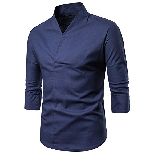 BIBOKAOKE Herren Langarmhemd V-Ausschnitt Einfarbig Langarmshirt Regular Fit Longsleeve Stehkragen Freizeithemd Langärmeliges Sportbekleidung Basic Business ArbeitsHemd Sweatshirt Longshirt von BIBOKAOKE