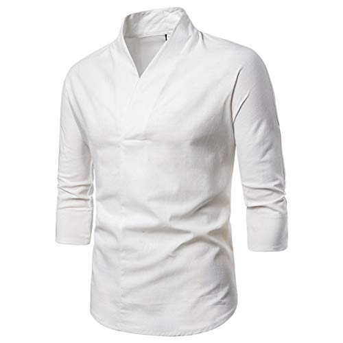 BIBOKAOKE Herren Langarmhemd V-Ausschnitt Einfarbig Langarmshirt Regular Fit Longsleeve Stehkragen Freizeithemd Langärmeliges Sportbekleidung Basic Business ArbeitsHemd Sweatshirt Longshirt von BIBOKAOKE