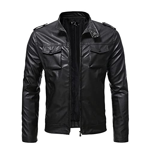 BIBOKAOKE Herren Lederjacke Vintage Bikerjacke Kunst-Lederjacke Stehkragen Übergangsjacke PU Leder Sportjacke Herrenjacke Freizeitjacke Mäntel jagdjacke Fliegerjacke Motorradjacke Herbst, Schwarz28 von BIBOKAOKE