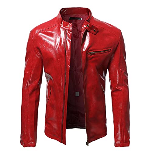 BIBOKAOKE Herren Lederjacke Vintage PU Leder Bikerjacke Kunst-Lederjacke Stehkragen Übergangsjacke Sportjacke Herrenjacke Fliegerjacke Motorradjacke Freizeitjacke Mäntel jagdjacke Herbst von BIBOKAOKE