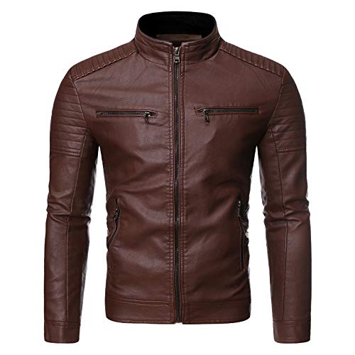 BIBOKAOKE Herren Lederjacke Vintage PU Leder Bikerjacke Kunst-Lederjacke Stehkragen Übergangsjacke Sportjacke Herrenjacke Fliegerjacke Motorradjacke Freizeitjacke Mäntel jagdjacke Herbst von BIBOKAOKE