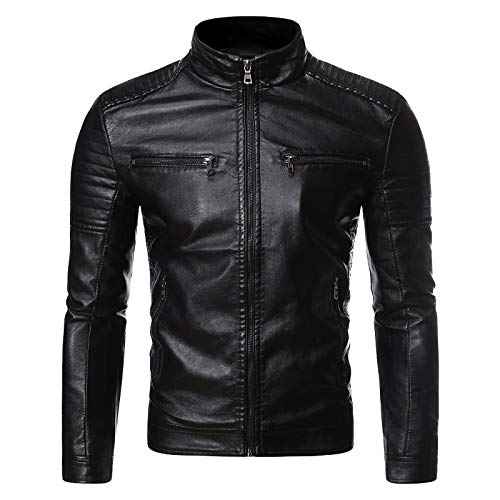 BIBOKAOKE Herren Lederjacke Vintage PU Leder Bikerjacke Kunst-Lederjacke Stehkragen Übergangsjacke Sportjacke Herrenjacke Fliegerjacke Motorradjacke Freizeitjacke Mäntel jagdjacke Herbst von BIBOKAOKE