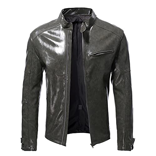 BIBOKAOKE Herren Lederjacke Vintage PU Leder Bikerjacke Kunst-Lederjacke Stehkragen Übergangsjacke Sportjacke Herrenjacke Fliegerjacke Motorradjacke Freizeitjacke Mäntel jagdjacke Herbst von BIBOKAOKE