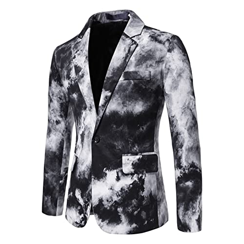 BIBOKAOKE Herren Sakko Ethnischer Spritztinte Druck Jacket Blazer Pailletten Schwalbenschwanz Anzug Jacke Business Anzug Jacke Elegante Blazer Slim Fit Frack für Dinner Party Prom Hochzeit von BIBOKAOKE