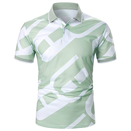 BIBOKAOKE Herren Shirt Kurzarm Klassischer Revers Hemd 32 Designs Wählbar -Shirt Streifen Bedrucktes Slim Fit Business Arbeit Hemd Outdoor Freizeithemd Golf Tennis Sportshirts von BIBOKAOKE