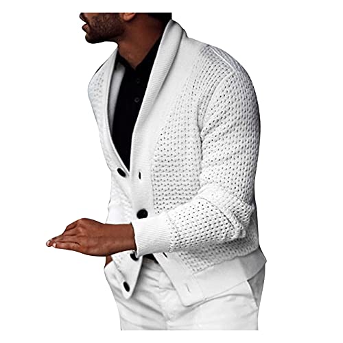 BIBOKAOKE Herren Strickjacke mit V-Ausschnitt und Knopfleiste Einfarbig Gerippter Strickpullover Winterpullover Regular Fit Casual Mit Zopfmuster Herbst Warm Beiläufig Grobstrick Pulli von BIBOKAOKE