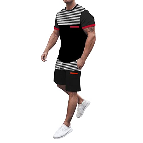 BIBOKAOKE Herren Trainingsanzug,Tshirts-Shorts Set Jogginganzug Sommer Sportanzug Farbverlauf Training Kurzarm Kurze Hose Set Freizeitanzug dünne Lose Bequeme Sportbekleidung Fitnessanzug von BIBOKAOKE