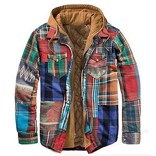 BIBOKAOKE Herren Übergangsjacke Hemdjacke Kariert Winterjacke Warm Dickeshemd Kapuzenjacke Thermohemd Holzfällerhemd Plus Größe Zipper Jacke Herbst Winter Baumwolljacke Sportjacke Bomberjacke, XL von BIBOKAOKE