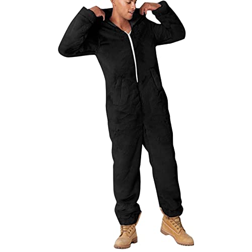 BIBOKAOKE Herren Warm Fleece Overall Jumpsuit, One Piece Hoodies Pyjama Flauschig Einteiler Schlafanzug Hausanzug Geschenke für Männer Nachtwäsche Strampler Schlafoverall Loungewear von BIBOKAOKE