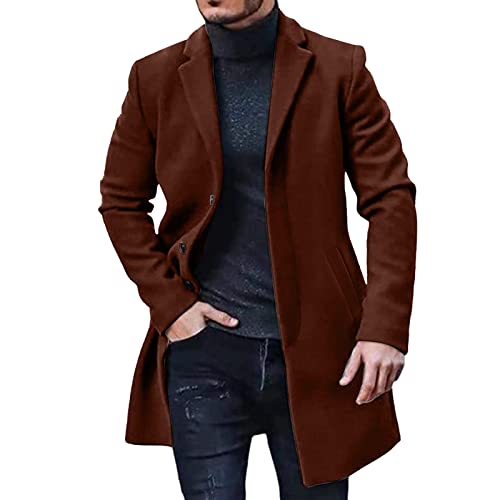 BIBOKAOKE Herren Windbreaker Jacke Herbst und Winter Freizeit Windjacke Mode Einreihig Coat Mittel und Lang Windabweisend Freizeitjacke klassisch Einfarbig Cardigan Herrenjacke Ubergangsjacke von BIBOKAOKE