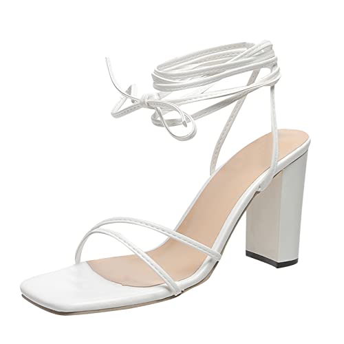 BIBOKAOKE High Heels Sandaletten Mit SchnüRung Damenschuhe Blockabsatz Party Freizeit Hochzeit Abendschuhe Kreuzriemen Römersandalen Sexy Sommerschuhe Open Toe Freizeitschuhe Sandalen von BIBOKAOKE