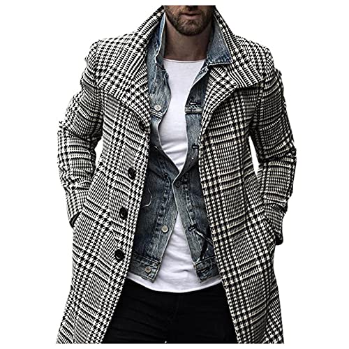 BIBOKAOKE Jacke Herren Wintermantel Hahnentritt Herrenmantel Lang Slim Fit Trenchcoat Winter Business Freizeit Karo Mantel Klassischer Winddichter Warmer Windbreaker Berufsmantel Britishstyle von BIBOKAOKE