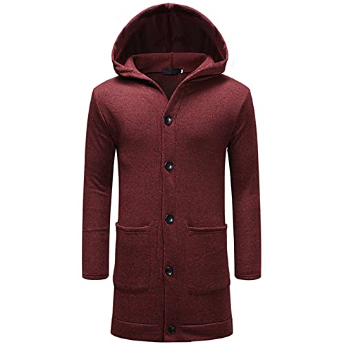 BIBOKAOKE Jacke Herren Wintermantel Lang Slim Fit Kapuzenjacke Winter Grau Business Kapuze Mantel Mode Knopfleiste Windbreaker Winterjacke Trenchcoat Winddicht Warm Mantel Kapuze Blousons von BIBOKAOKE