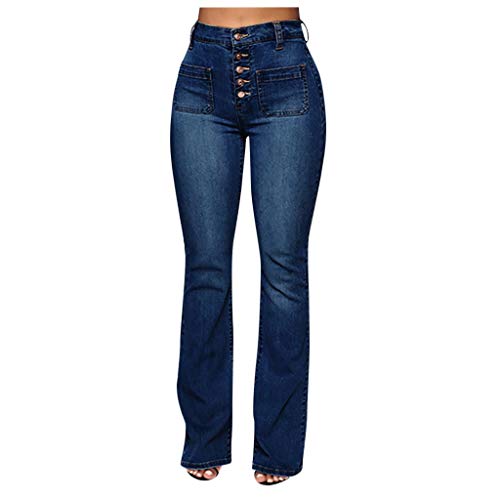 BIBOKAOKE Jeans Damen Skinny High Waist Schlagjeans mit Knöpfen Bootcutjeans Retro Jeans Slim Fit Vintage-Hose Schlaghose Denim Pants Flare-Hose Stretch Röhrenjeans Große Größen Jeanshosen von BIBOKAOKE