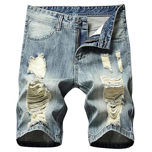 BIBOKAOKE Jeans Shorts Herren Destroyed Hip Hop Denim-Shorts Sommer Regular Fit Kurze Hose Verschleißfest Ripped Distressed Denim Short Freizeithose Washed Vintage Jeansshorts Denimhosen von BIBOKAOKE