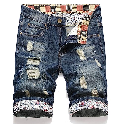 BIBOKAOKE Jeans Shorts Herren Destroyed Hip Hop Denim-Shorts Sommer Regular Fit Kurze Hose Verschleißfest Ripped Distressed Denim Short Freizeithose Washed Vintage Jeansshorts Denimhosen von BIBOKAOKE