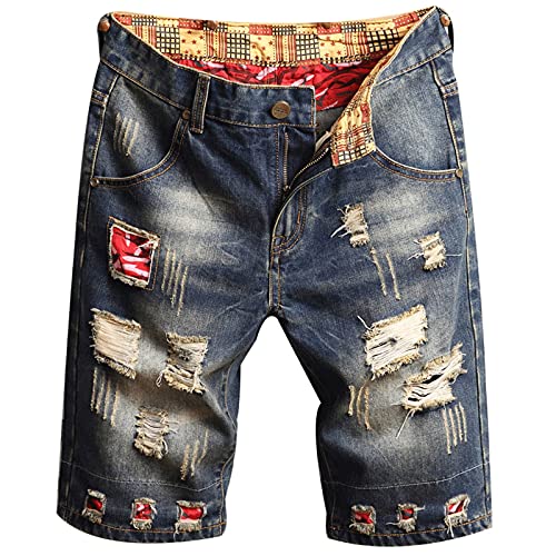 BIBOKAOKE Jeans Shorts Herren Destroyed Hip Hop Denim-Shorts Sommer Regular Fit Kurze Hose Verschleißfest Ripped Distressed Denim Short Freizeithose Washed Vintage Jeansshorts Denimhosen von BIBOKAOKE