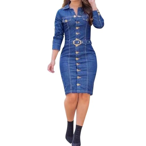 BIBOKAOKE Jeanskleid Damen Knielang Eng Denim Kleid Knopfleiste Blusenkleid Elegant Blusenkleid Mit Gürtel Minikleid Slim Fit Sommerkleid Bodycon Bleistiftkleid Midikleid Partykleid BIBOKAOKE Jeanskleid Damen Knielang Eng Denim Kleid Knopfleiste Blusenkleid Elegant Blusenkleid Mit Gürtel Minikleid Slim Fit Sommerkleid Bodycon Bleistiftkleid Midikleid Partykleid von BIBOKAOKE