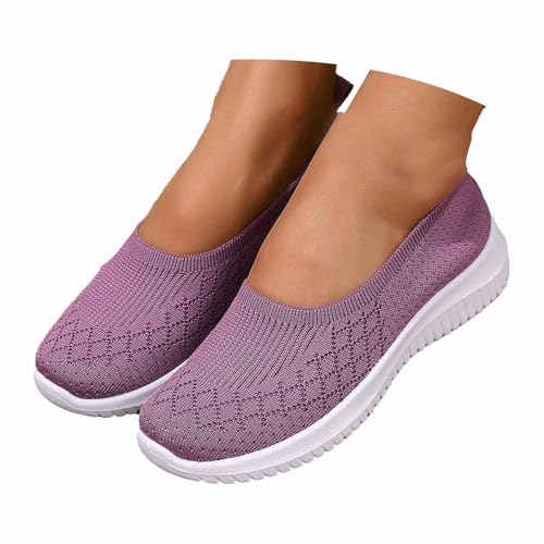 BIBOKAOKE Joggingschuhe Damen Slip On Sneaker Memory Foam Walkingschuhe Strick Mesh Leichte Atmungsaktiv Freizeitschuhe Fitness Turnschuhe Laufschuhe Flache Schuhe Plateau Sportschuhe von BIBOKAOKE