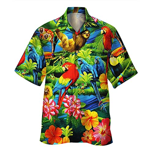 BIBOKAOKE Kurzarmhemden Herren, Stilvolles Bunt Palmen Bedrucktes Hawaii Hemd Dünne Casual Henley Shirt Loose Atmungsaktivit Sommer Freizeithemden Urlaub Strandhemd Basic Männer T-Shirts von BIBOKAOKE