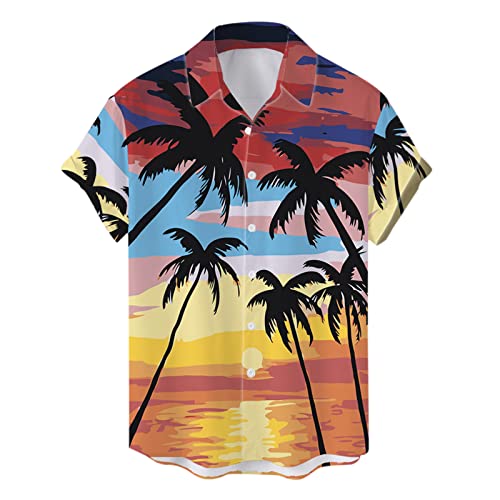 BIBOKAOKE Kurzarmhemden Herren, Stilvolles Bunt Palmen Bedrucktes Hawaii Hemd Dünne Casual Henley Shirt Loose Atmungsaktivit Sommer Freizeithemden Urlaub Strandhemd Basic Männer T-Shirts von BIBOKAOKE