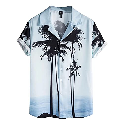 BIBOKAOKE Kurzarmhemden Herren, Stilvolles Bunt Palmen Bedrucktes Hawaii Hemd Dünne Casual Henley Shirt Loose Atmungsaktivit Sommer Freizeithemden Urlaub Strandhemd Basic Männer T-Shirts von BIBOKAOKE