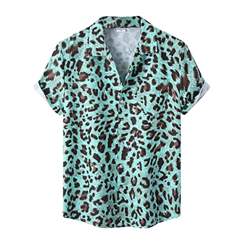 BIBOKAOKE Kurzarmhemden Herren Sommer Hemd Fashion Leopard Bedrucktes Hawaiihemd Revers Button Down Henley Shirt Alltag Arbeitshemd Loose Casual Urlaub Strandhemd Atmungsaktiv Freizeithemd von BIBOKAOKE