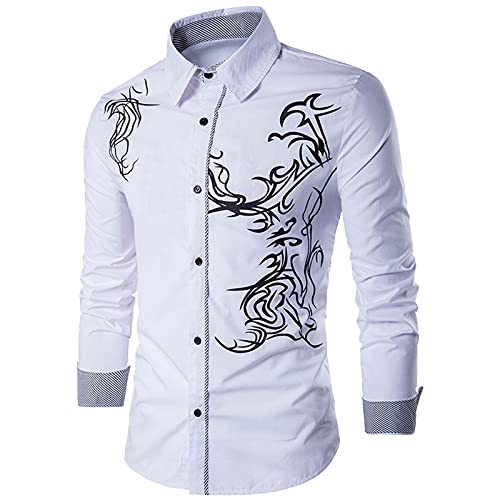 BIBOKAOKE Langarmshirts Herren Fashion Drachendruck Sommer Hemden Regular Fit Revers Freizeithemden Dünne Atmungsaktivität Henley Shirt Herrschsüchtig Casual Männer Langarm Bluse Tops von BIBOKAOKE