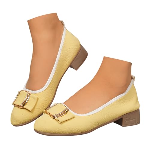 BIBOKAOKE Lederschuhe Damen Sommer Freizeitschuhe Mode Tanzschuhe mit Absatz Schnell Trocknend Strandschuhe Leicht Slip on Lederschuhe Wasserdicht Loafers Komfort Orthorinas Ballerina von BIBOKAOKE